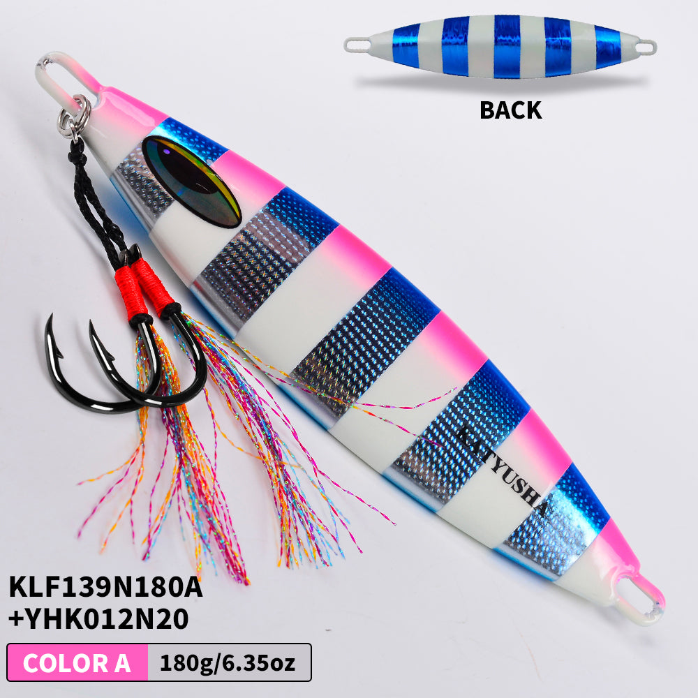 KATYUSHA  180-230-280g Long Throw Metal Lure with Assist Hook Seawater Jigging Lure Boat Fishing Bait Glowing Sea Fishing Lure
