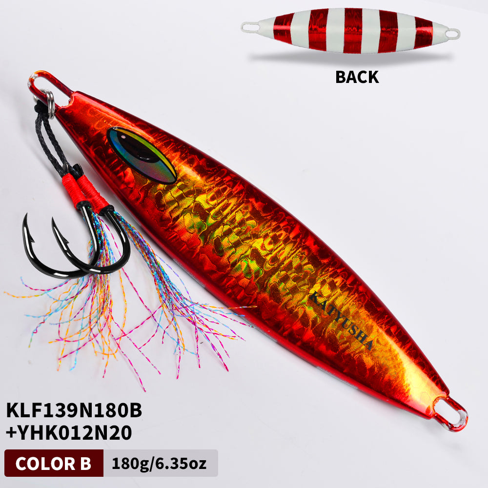 KATYUSHA  180-230-280g Long Throw Metal Lure with Assist Hook Seawater Jigging Lure Boat Fishing Bait Glowing Sea Fishing Lure