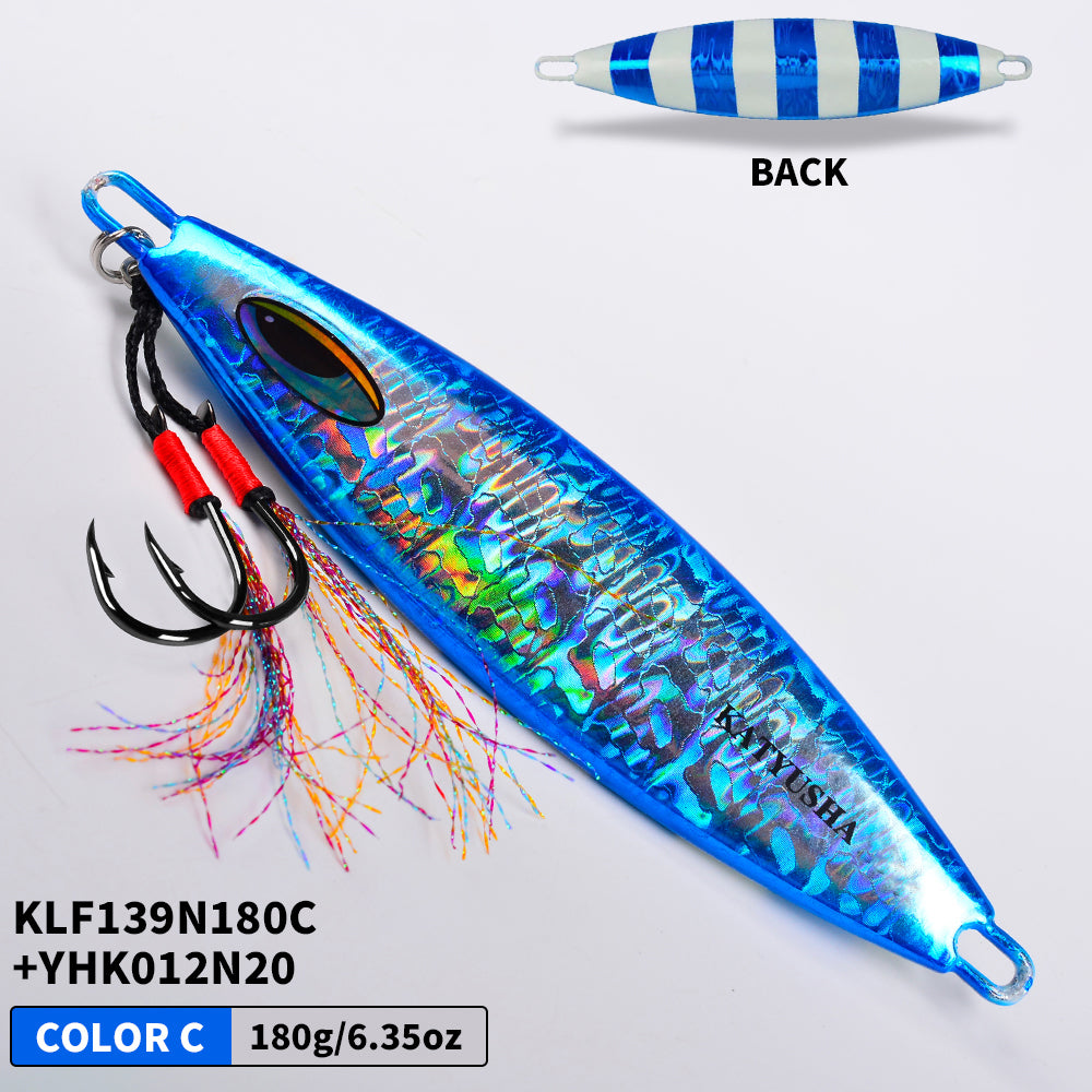 KATYUSHA  180-230-280g Long Throw Metal Lure with Assist Hook Seawater Jigging Lure Boat Fishing Bait Glowing Sea Fishing Lure
