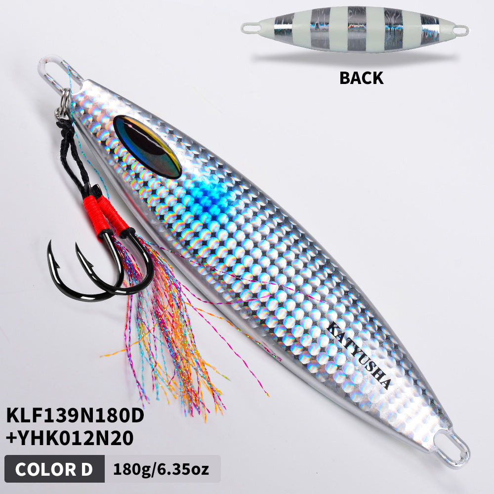 KATYUSHA  180-230-280g Long Throw Metal Lure with Assist Hook Seawater Jigging Lure Boat Fishing Bait Glowing Sea Fishing Lure