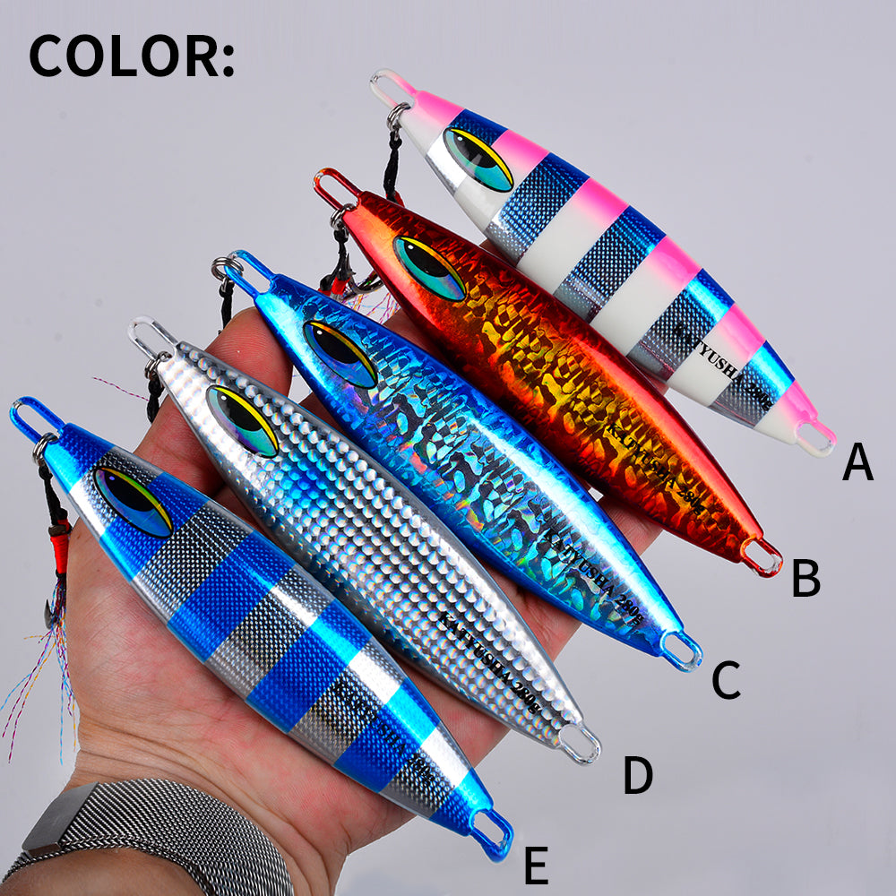 KATYUSHA  180-230-280g Long Throw Metal Lure with Assist Hook Seawater Jigging Lure Boat Fishing Bait Glowing Sea Fishing Lure