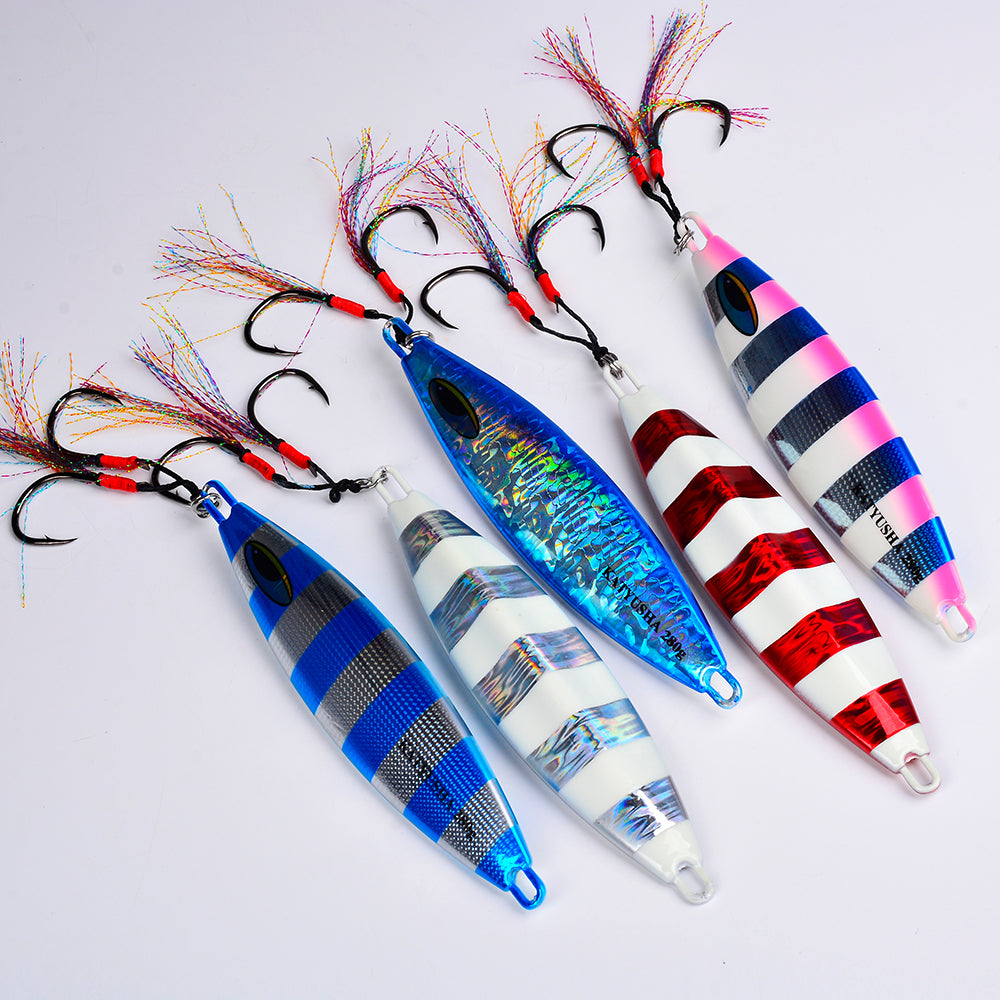 KATYUSHA  180-230-280g Long Throw Metal Lure with Assist Hook Seawater Jigging Lure Boat Fishing Bait Glowing Sea Fishing Lure