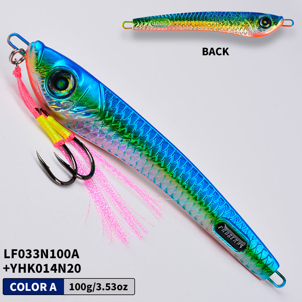 KATYUSHA Metal Jig Lure, 60g-200g, with Assist Hook Saltwater Vertical Jigging Bait, Realistic Holographic Fish Design