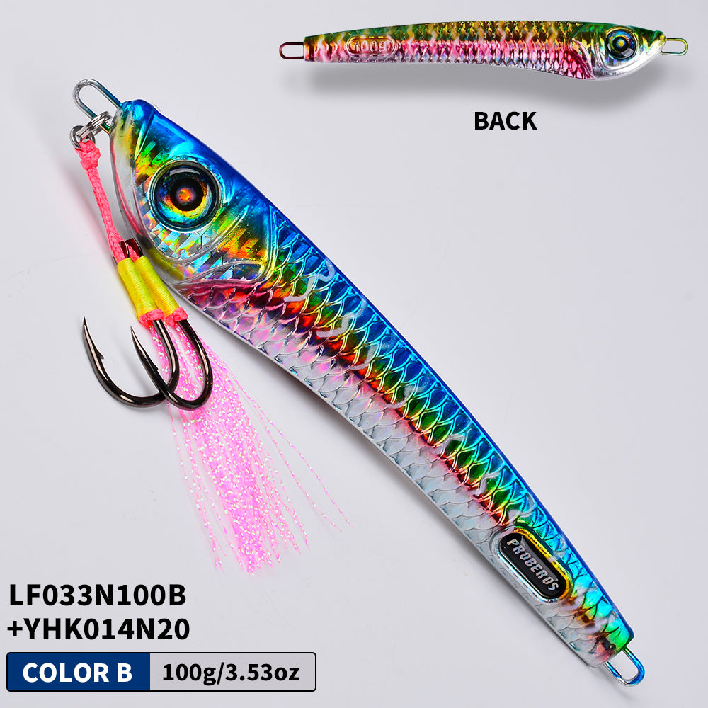 KATYUSHA Metal Jig Lure, 60g-200g, with Assist Hook Saltwater Vertical Jigging Bait, Realistic Holographic Fish Design
