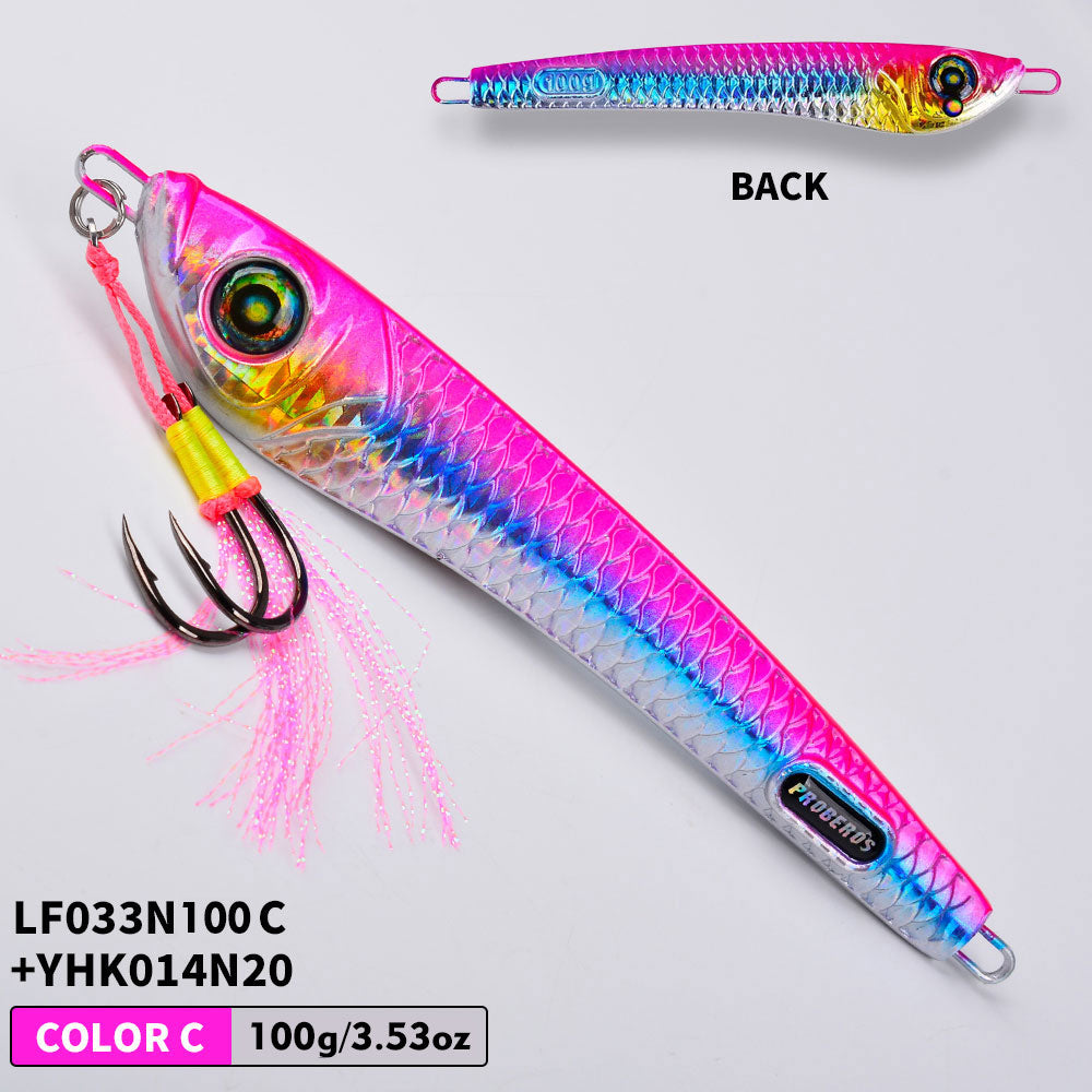 KATYUSHA Metal Jig Lure, 60g-200g, with Assist Hook Saltwater Vertical Jigging Bait, Realistic Holographic Fish Design