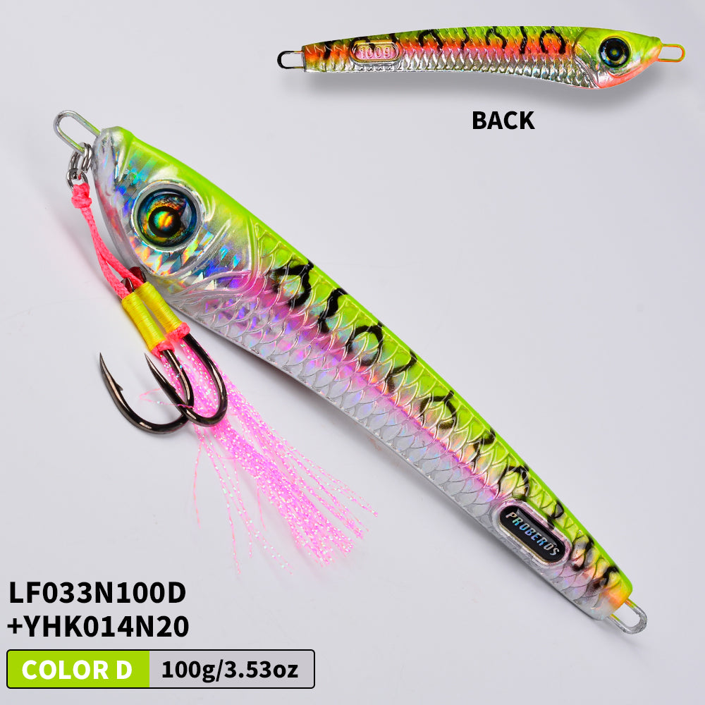 KATYUSHA Metal Jig Lure, 60g-200g, with Assist Hook Saltwater Vertical Jigging Bait, Realistic Holographic Fish Design