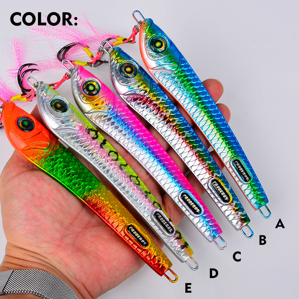 KATYUSHA Metal Jig Lure, 60g-200g, with Assist Hook Saltwater Vertical Jigging Bait, Realistic Holographic Fish Design
