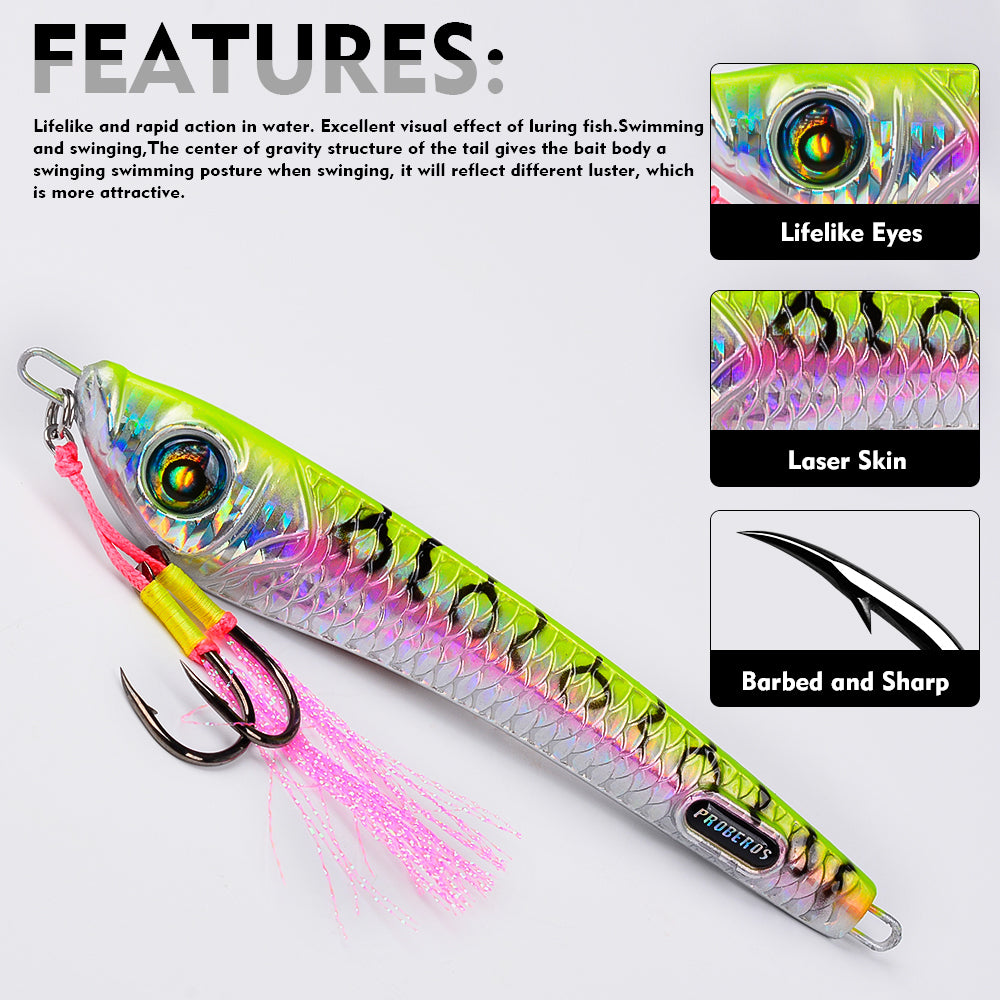 KATYUSHA Metal Jig Lure, 60g-200g, with Assist Hook Saltwater Vertical Jigging Bait, Realistic Holographic Fish Design