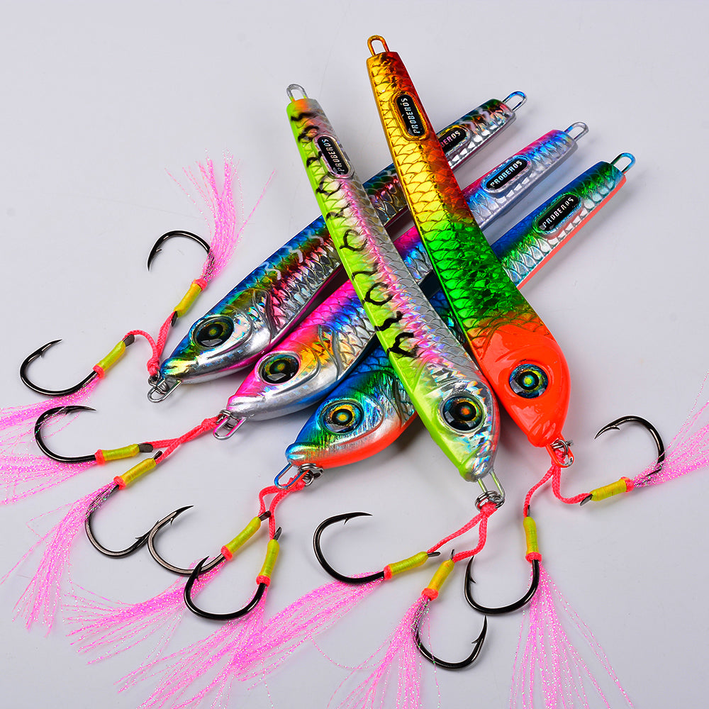 KATYUSHA Metal Jig Lure, 60g-200g, with Assist Hook Saltwater Vertical Jigging Bait, Realistic Holographic Fish Design