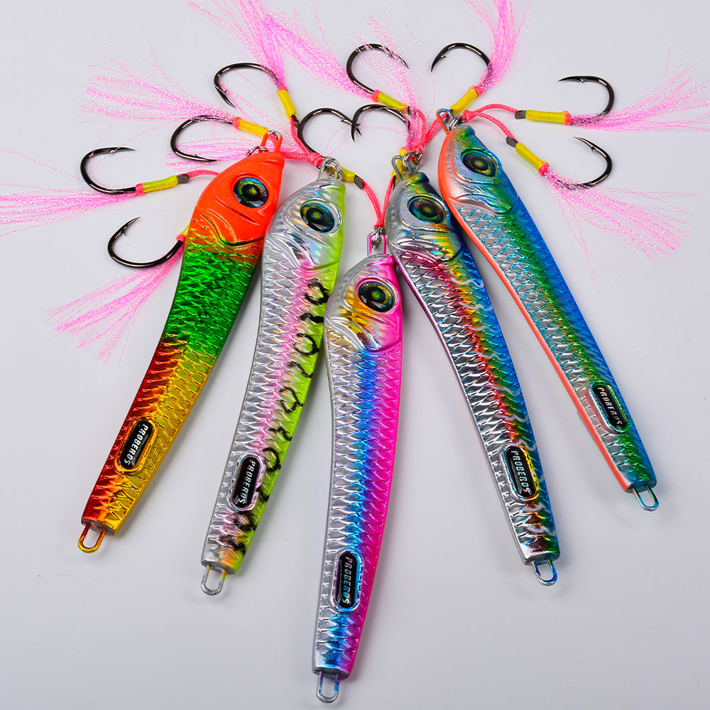KATYUSHA Metal Jig Lure, 60g-200g, with Assist Hook Saltwater Vertical Jigging Bait, Realistic Holographic Fish Design