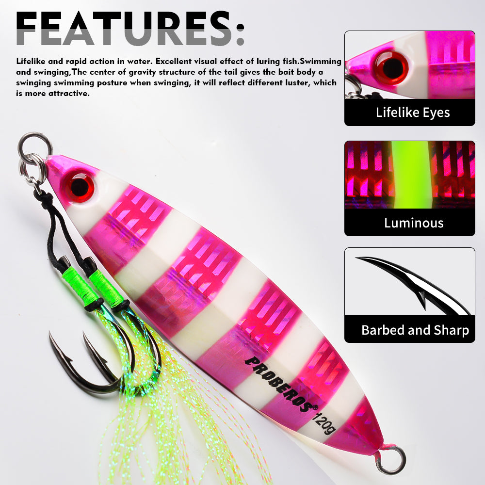 KATYUSHA  80g-100g-120g Glowing Sea Fishing Lure with Assist Hook  Seawater Jigging Long Throw Metal Lure  Lure Boat Fishing Bait