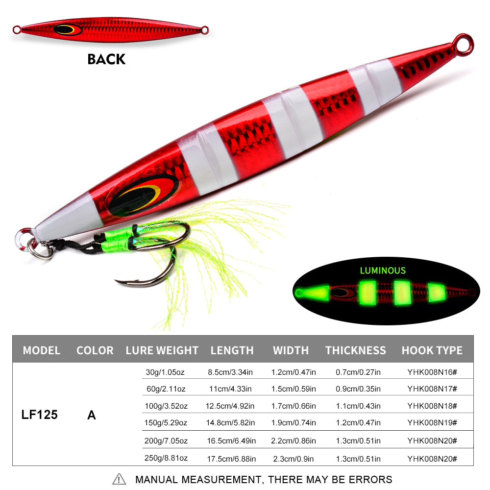 KATUYSHA 1PCS Slow Cast Jigging Bait 30-60-100-150-200-250g Metal Jigs Fishing Lures Artificial Hard Wobbler Bass Fishing Tackle（ with Assist Hook）