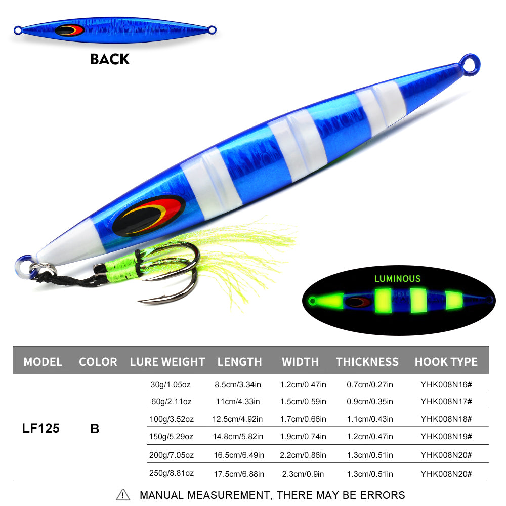KATUYSHA 1PCS Slow Cast Jigging Bait 30-60-100-150-200-250g Metal Jigs Fishing Lures Artificial Hard Wobbler Bass Fishing Tackle（ with Assist Hook）