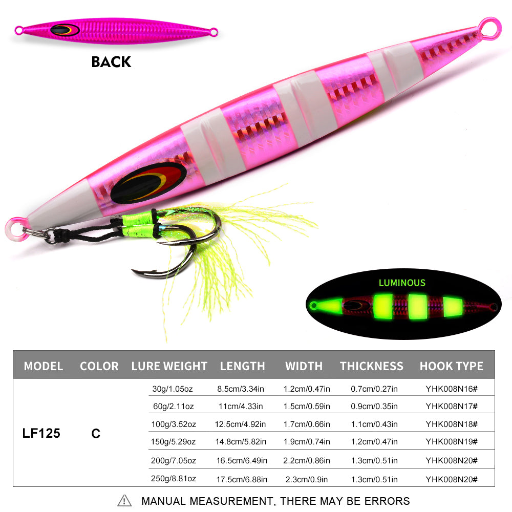KATUYSHA 1PCS Slow Cast Jigging Bait 30-60-100-150-200-250g Metal Jigs Fishing Lures Artificial Hard Wobbler Bass Fishing Tackle（ with Assist Hook）