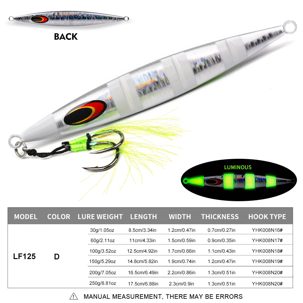 KATUYSHA 1PCS Slow Cast Jigging Bait 30-60-100-150-200-250g Metal Jigs Fishing Lures Artificial Hard Wobbler Bass Fishing Tackle（ with Assist Hook）