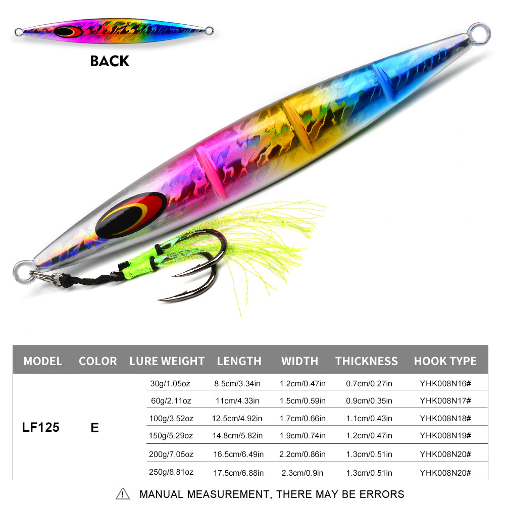 KATUYSHA 1PCS Slow Cast Jigging Bait 30-60-100-150-200-250g Metal Jigs Fishing Lures Artificial Hard Wobbler Bass Fishing Tackle（ with Assist Hook）
