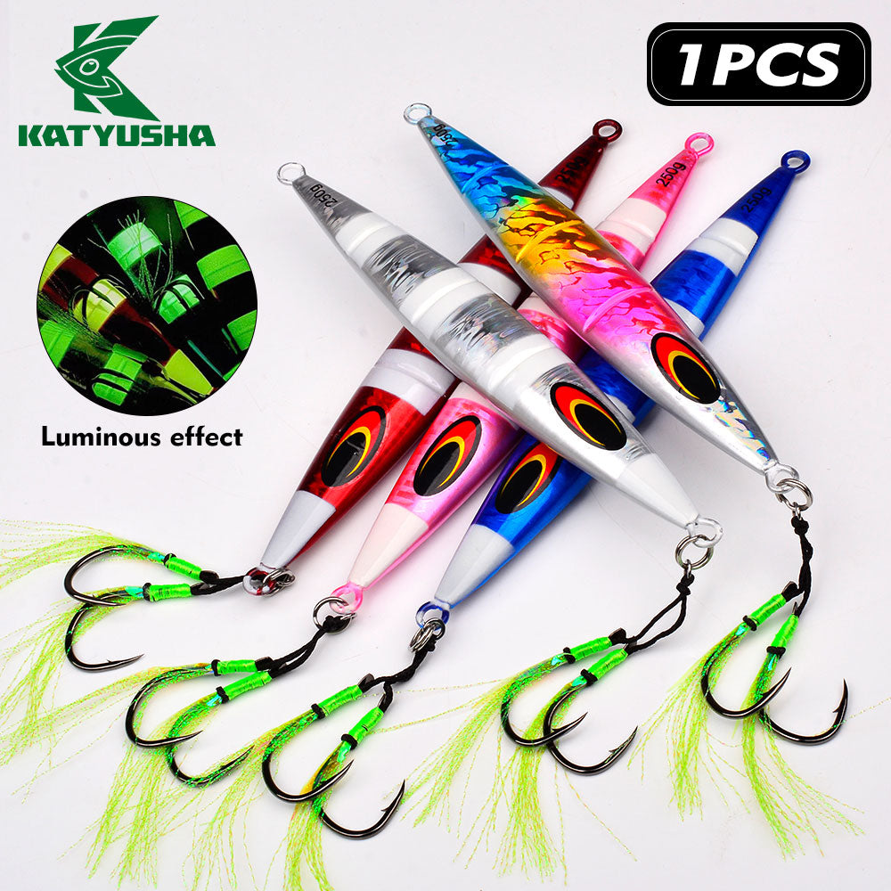 KATUYSHA 1PCS Slow Cast Jigging Bait 30-60-100-150-200-250g Metal Jigs Fishing Lures Artificial Hard Wobbler Bass Fishing Tackle（ with Assist Hook）