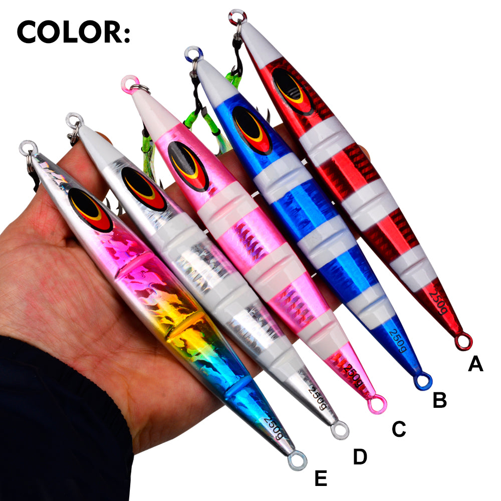 KATUYSHA 1PCS Slow Cast Jigging Bait 30-60-100-150-200-250g Metal Jigs Fishing Lures Artificial Hard Wobbler Bass Fishing Tackle（ with Assist Hook）