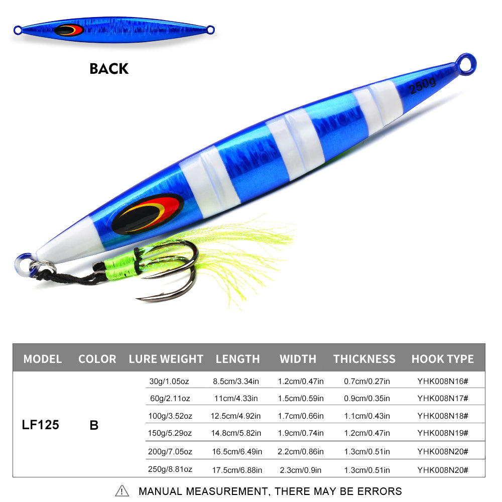 KATUYSHA 1PCS Slow Cast Jigging Bait 30-60-100-150-200-250g Metal Jigs Fishing Lures Artificial Hard Wobbler Bass Fishing Tackle（ with Assist Hook）