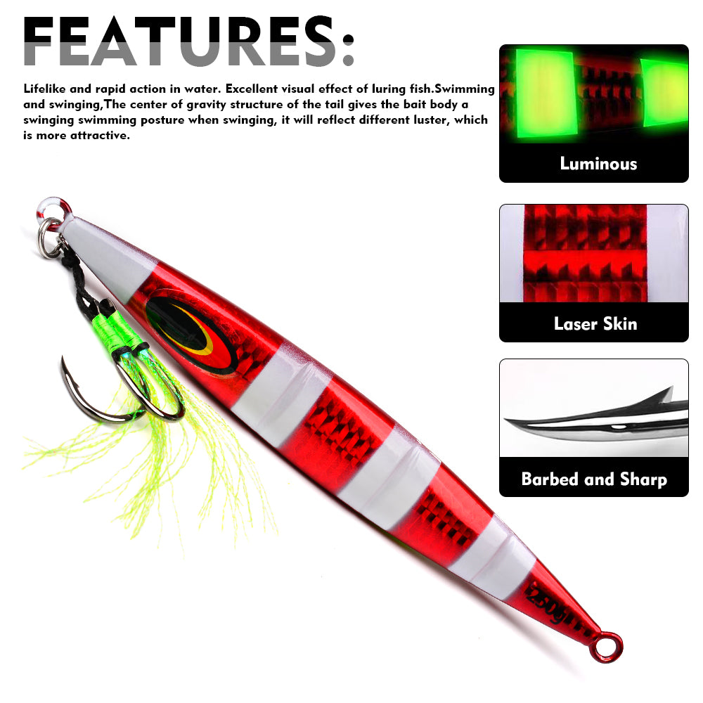 KATUYSHA 1PCS Slow Cast Jigging Bait 30-60-100-150-200-250g Metal Jigs Fishing Lures Artificial Hard Wobbler Bass Fishing Tackle（ with Assist Hook）