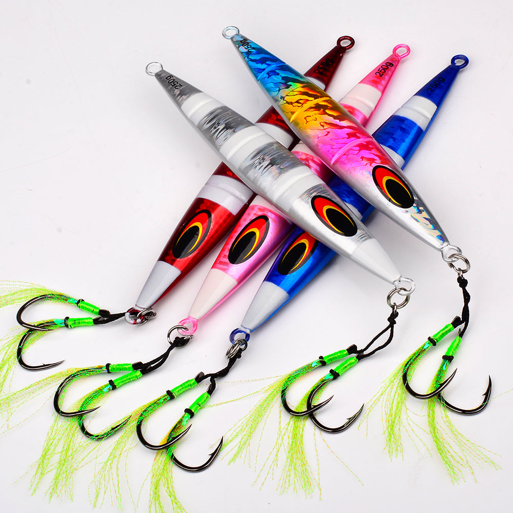 KATUYSHA 1PCS Slow Cast Jigging Bait 30-60-100-150-200-250g Metal Jigs Fishing Lures Artificial Hard Wobbler Bass Fishing Tackle（ with Assist Hook）