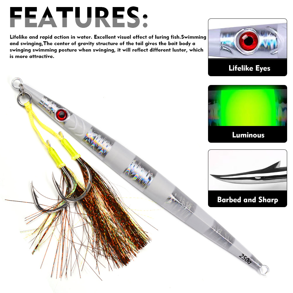 KATYUSHA   160G-200G-250G-300G-400G Glowing Sea Fishing Lure Long Throw Metal Lure Boat Fishing Bait Seawater Jigging Lure£¨ with Assist Hook£©