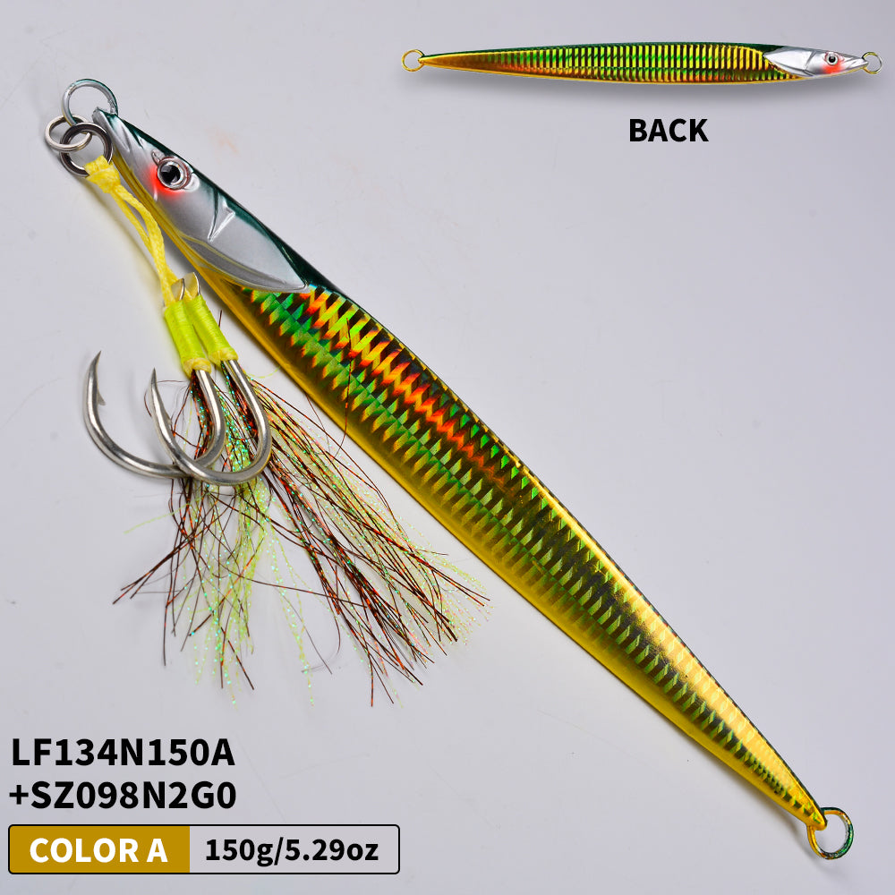 KATUYSHA Saltwater Vertical Jigging Bait with Realistic Fish Head Design Metal Jig Lure, 80g-300g, Multi-Color Options, with Assist Hook