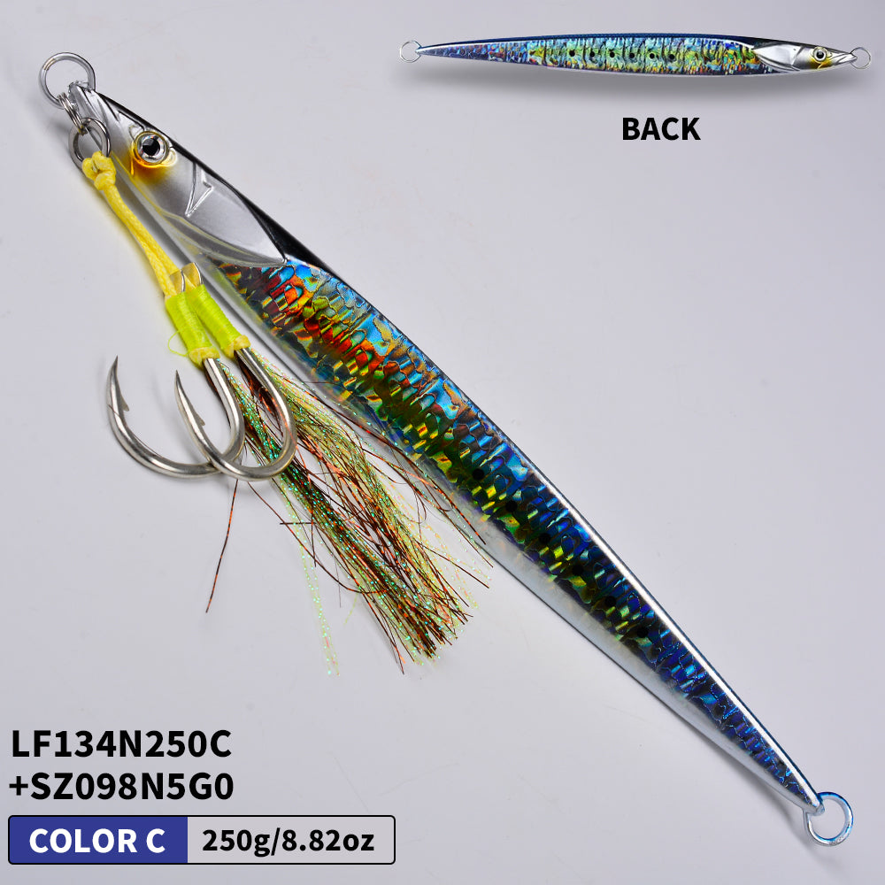 KATUYSHA Saltwater Vertical Jigging Bait with Realistic Fish Head Design Metal Jig Lure, 80g-300g, Multi-Color Options, with Assist Hook