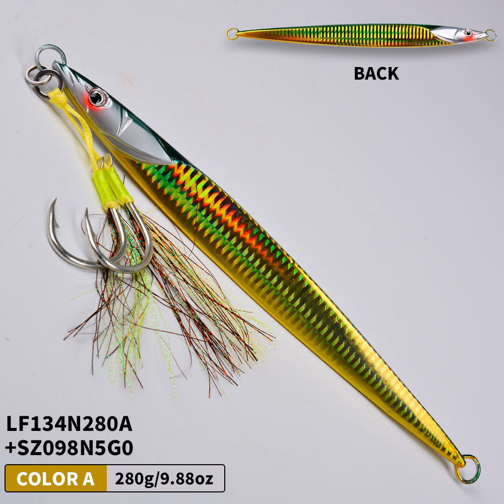 KATUYSHA Saltwater Vertical Jigging Bait with Realistic Fish Head Design Metal Jig Lure, 80g-300g, Multi-Color Options, with Assist Hook