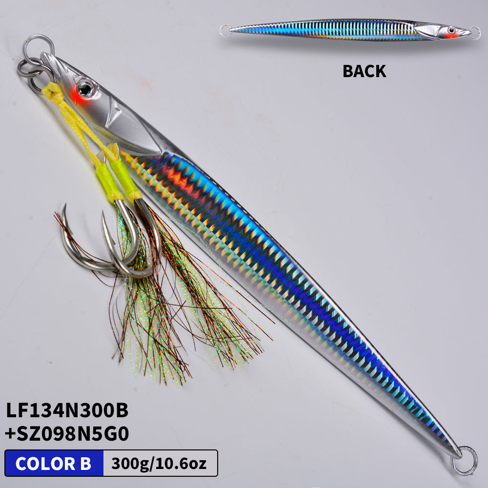 KATUYSHA Saltwater Vertical Jigging Bait with Realistic Fish Head Design Metal Jig Lure, 80g-300g, Multi-Color Options, with Assist Hook