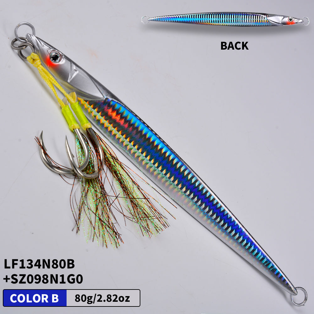 KATUYSHA Saltwater Vertical Jigging Bait with Realistic Fish Head Design Metal Jig Lure, 80g-300g, Multi-Color Options, with Assist Hook