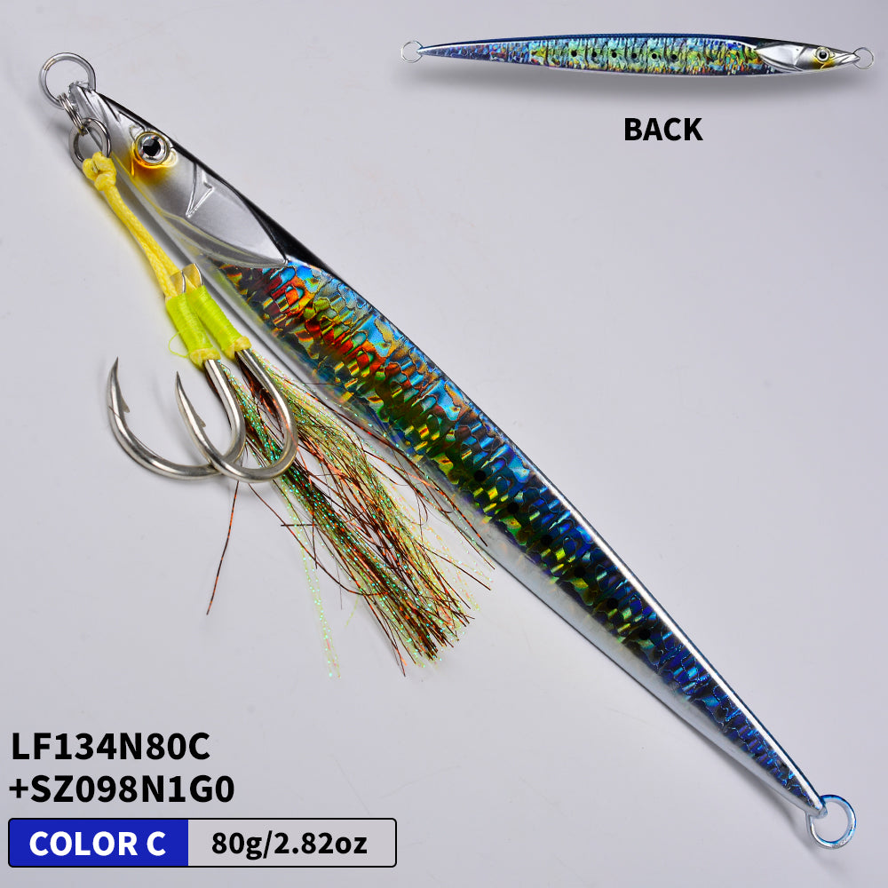 KATUYSHA Saltwater Vertical Jigging Bait with Realistic Fish Head Design Metal Jig Lure, 80g-300g, Multi-Color Options, with Assist Hook