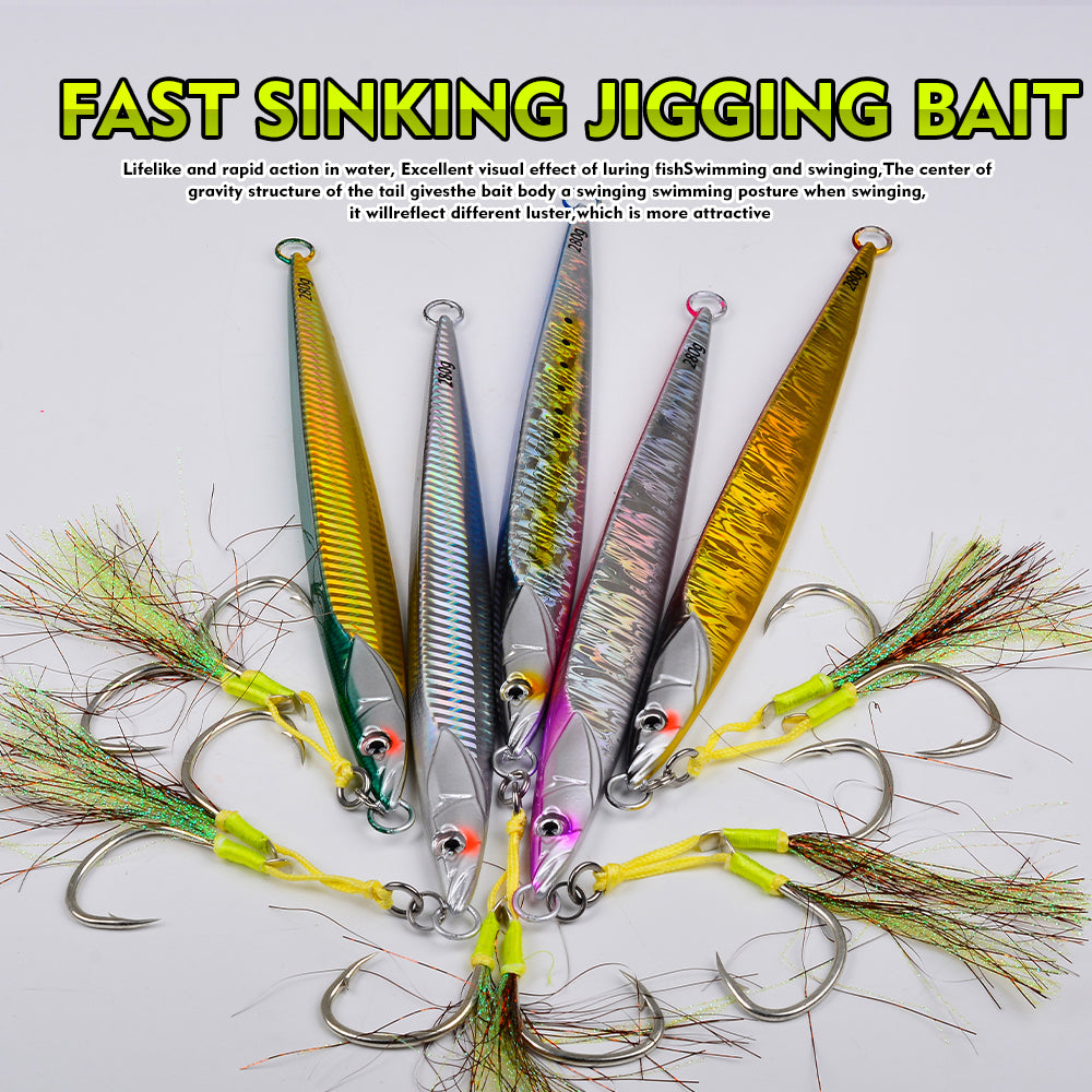 KATUYSHA Saltwater Vertical Jigging Bait with Realistic Fish Head Design Metal Jig Lure, 80g-300g, Multi-Color Options, with Assist Hook