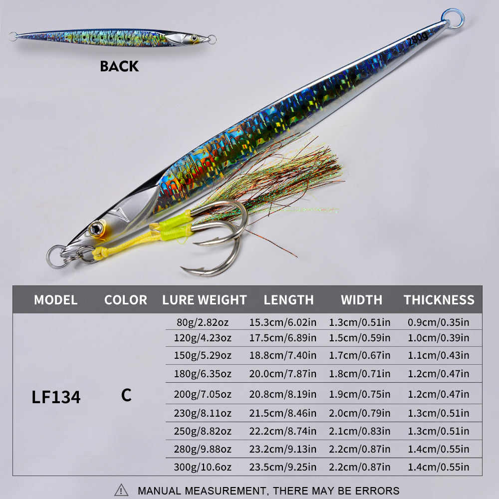 KATUYSHA Saltwater Vertical Jigging Bait with Realistic Fish Head Design Metal Jig Lure, 80g-300g, Multi-Color Options, with Assist Hook