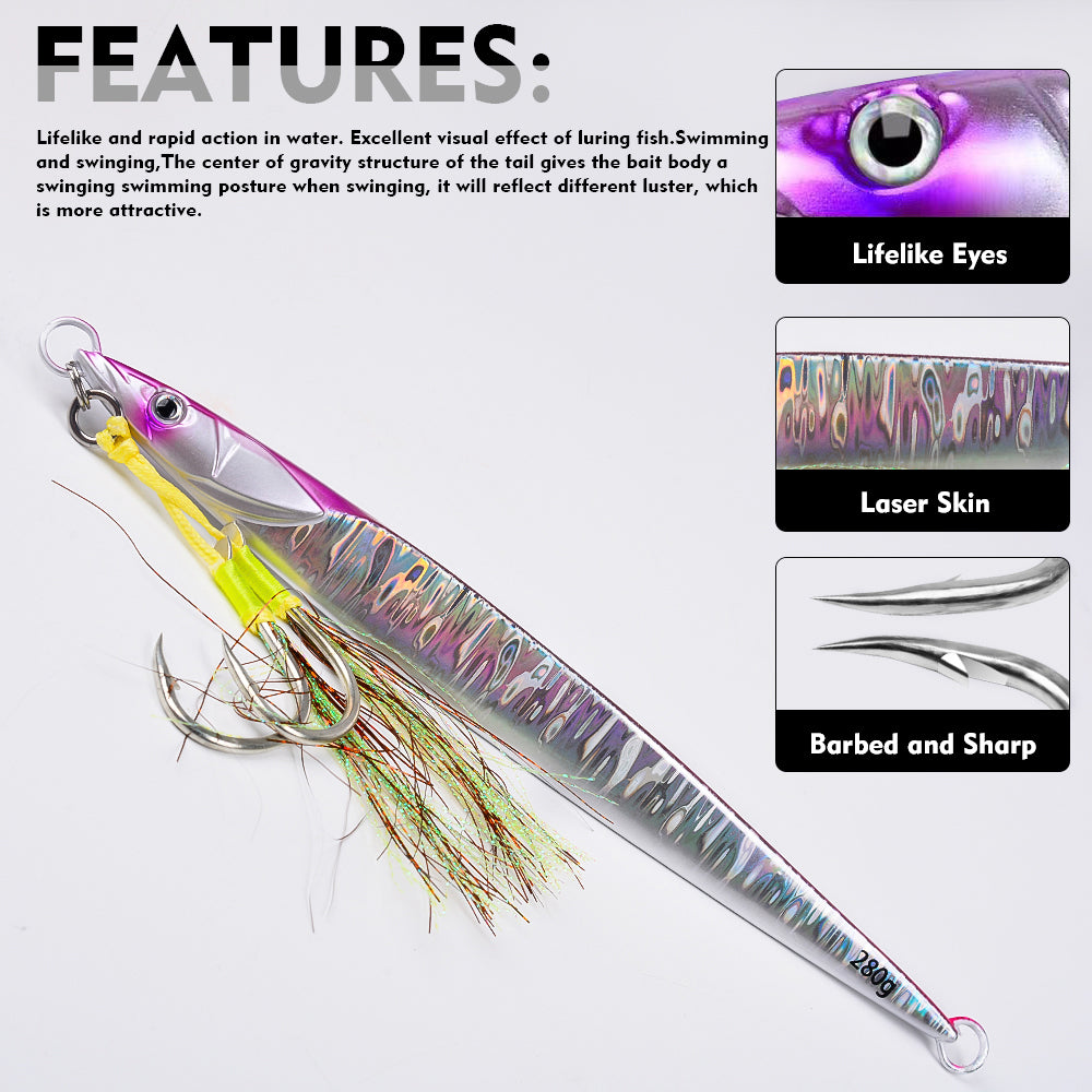 KATUYSHA Saltwater Vertical Jigging Bait with Realistic Fish Head Design Metal Jig Lure, 80g-300g, Multi-Color Options, with Assist Hook