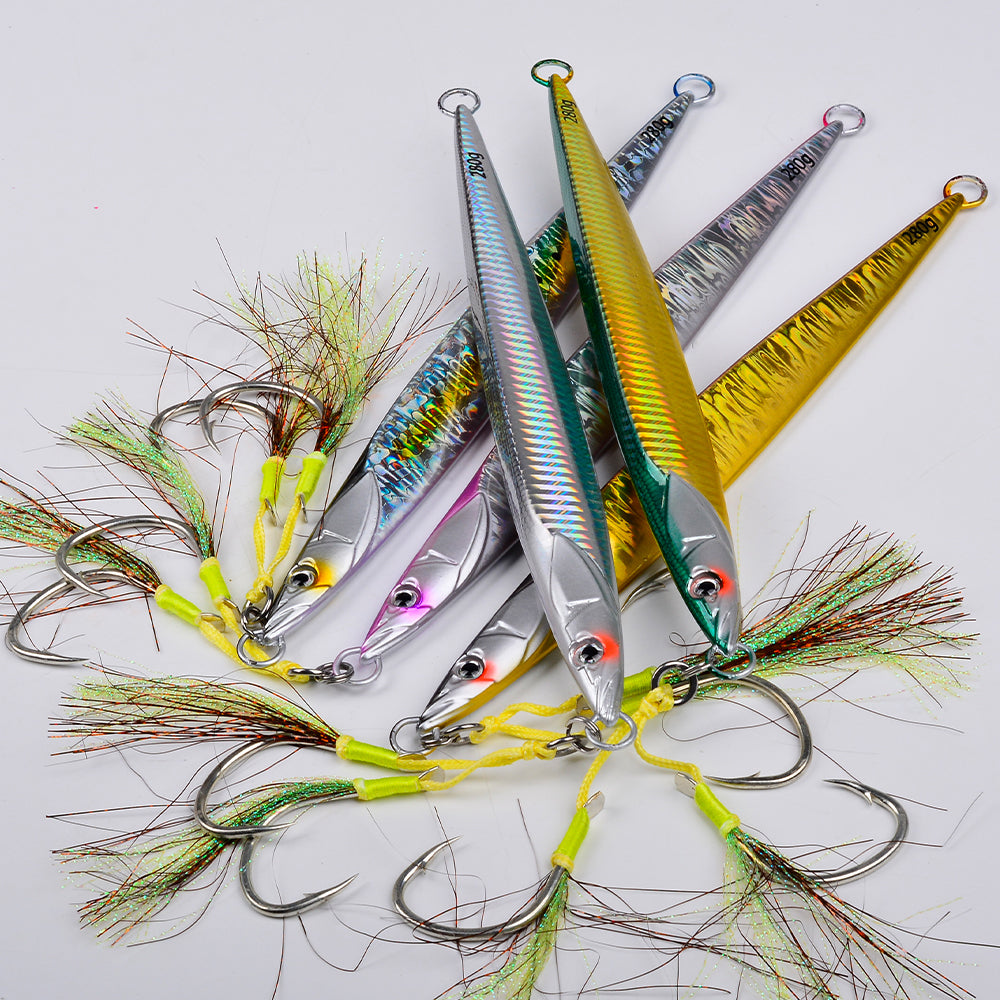 KATUYSHA Saltwater Vertical Jigging Bait with Realistic Fish Head Design Metal Jig Lure, 80g-300g, Multi-Color Options, with Assist Hook