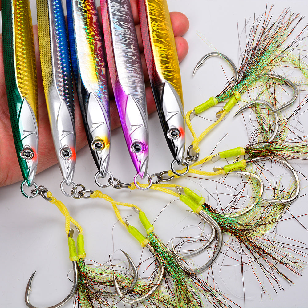 KATUYSHA Saltwater Vertical Jigging Bait with Realistic Fish Head Design Metal Jig Lure, 80g-300g, Multi-Color Options, with Assist Hook