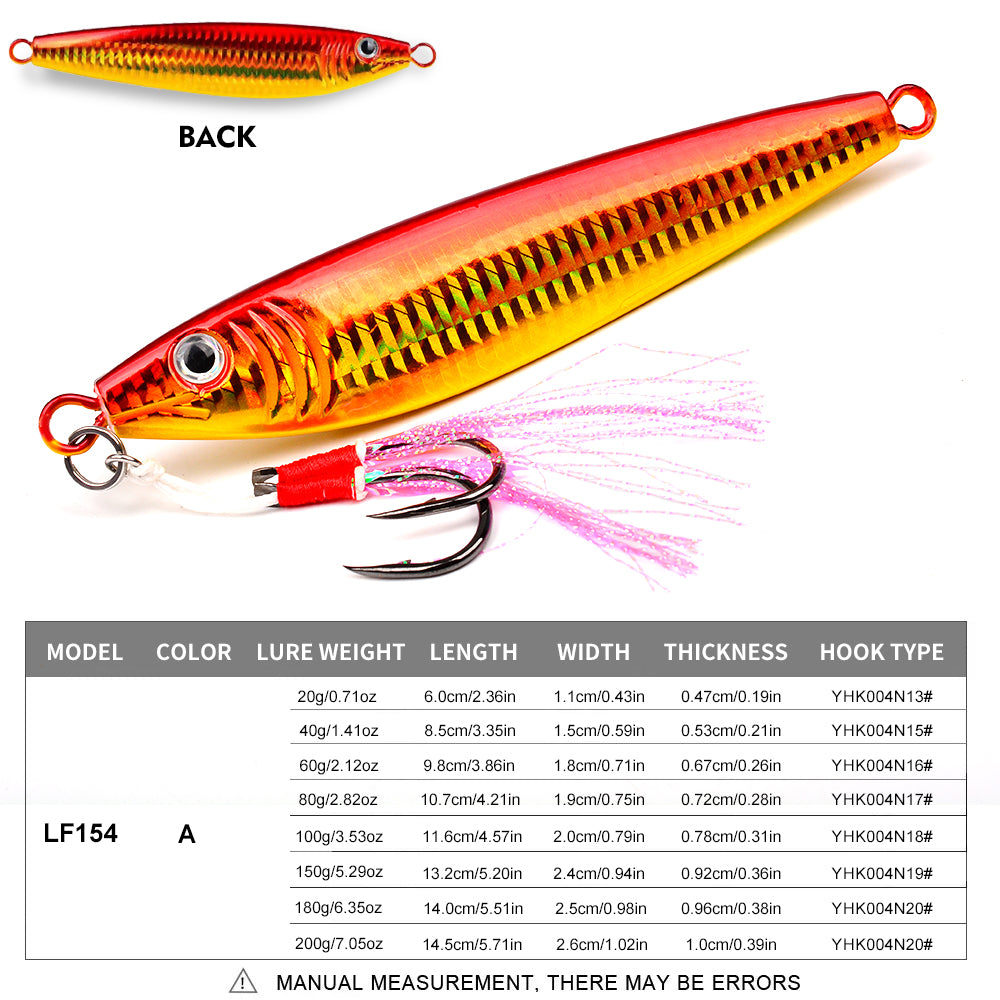 KATYUSHA Saltwater Vertical Jigging Bait, Realistic Holographic Fish Design Metal Jig Lure, 20g-200g, with Assist Hook