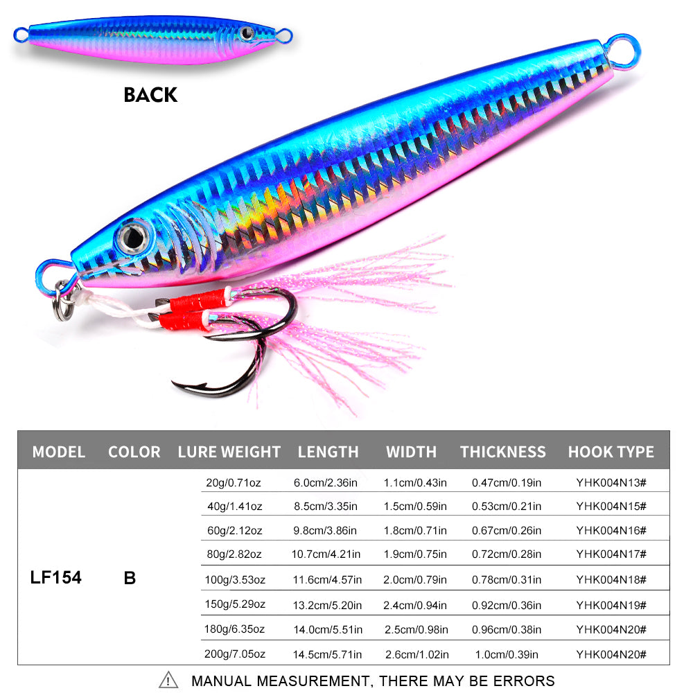 KATYUSHA Saltwater Vertical Jigging Bait, Realistic Holographic Fish Design Metal Jig Lure, 20g-200g, with Assist Hook