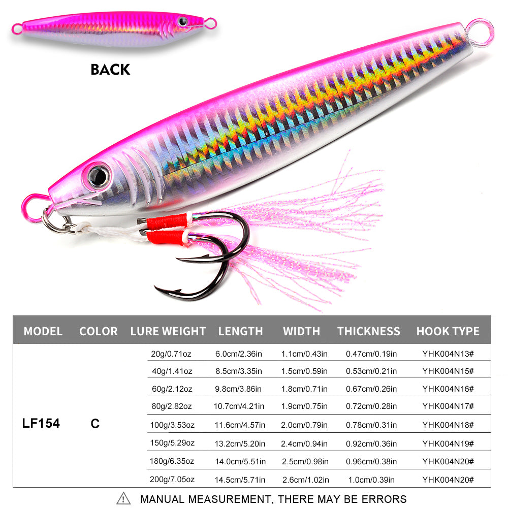 KATYUSHA Saltwater Vertical Jigging Bait, Realistic Holographic Fish Design Metal Jig Lure, 20g-200g, with Assist Hook