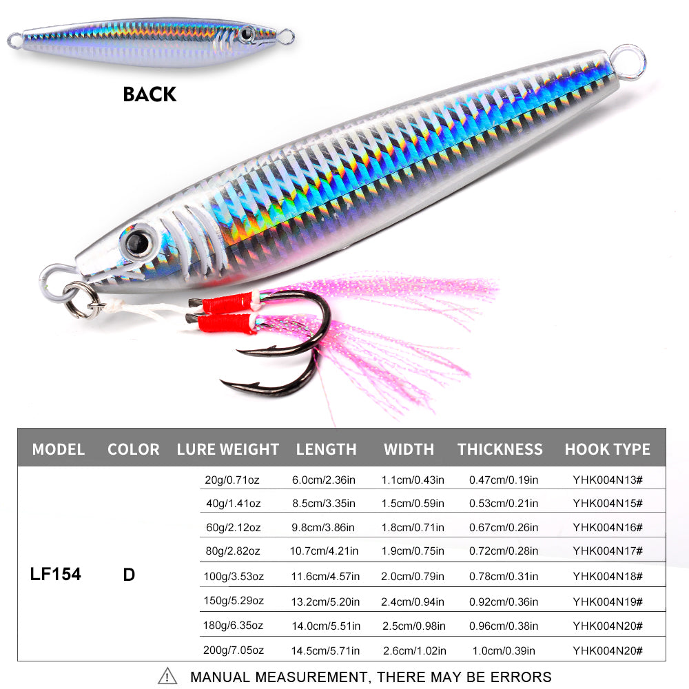 KATYUSHA Saltwater Vertical Jigging Bait, Realistic Holographic Fish Design Metal Jig Lure, 20g-200g, with Assist Hook
