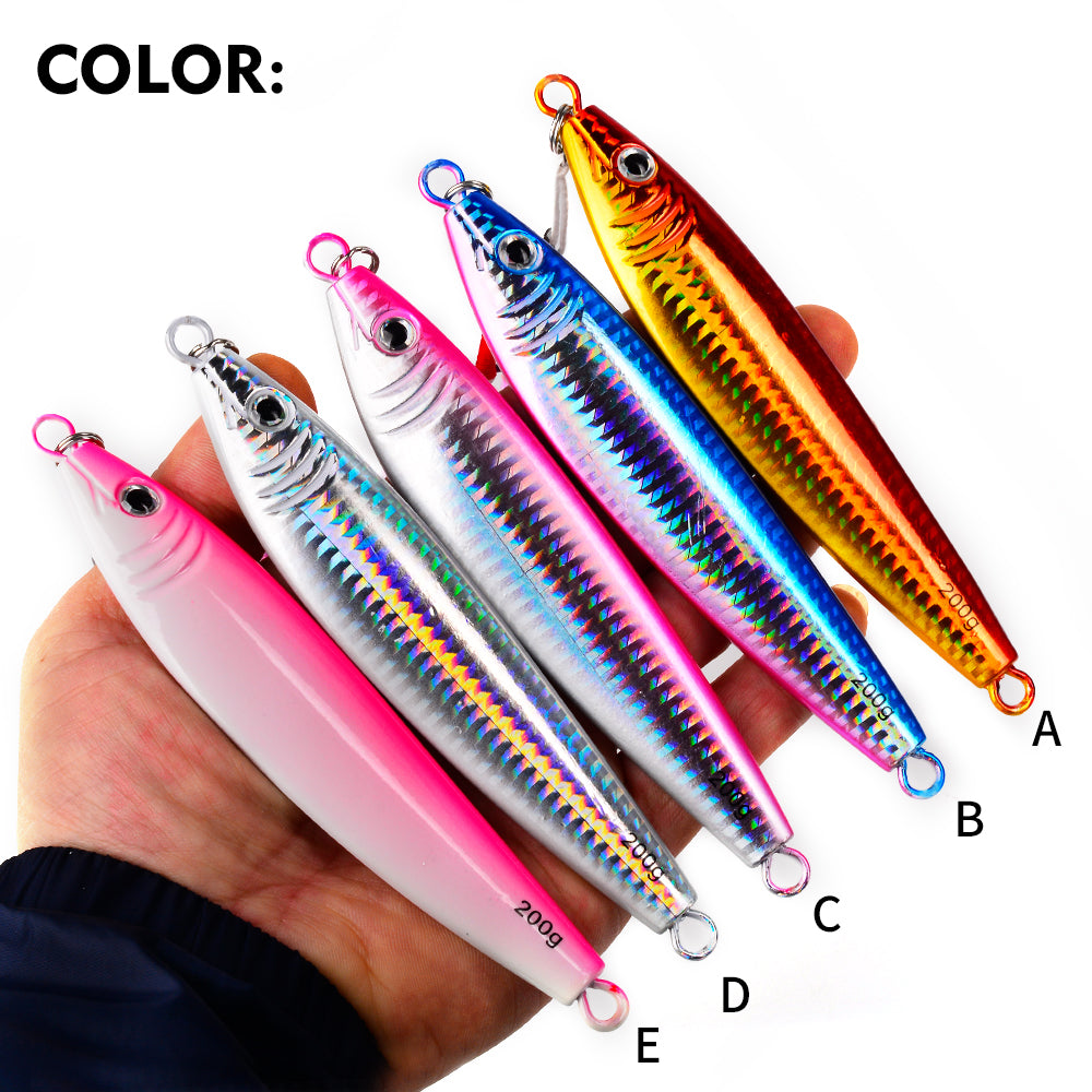 KATYUSHA Saltwater Vertical Jigging Bait, Realistic Holographic Fish Design Metal Jig Lure, 20g-200g, with Assist Hook