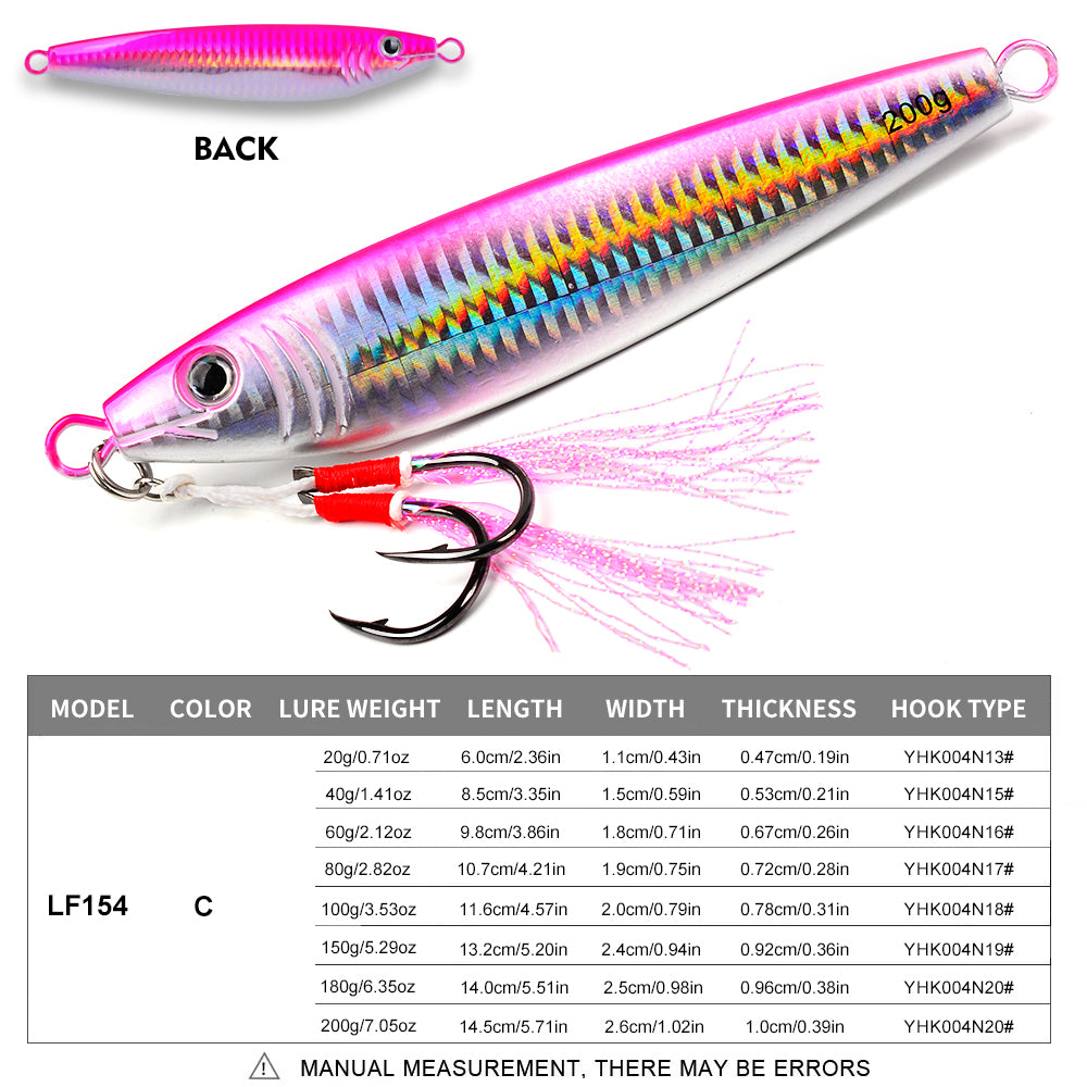 KATYUSHA Saltwater Vertical Jigging Bait, Realistic Holographic Fish Design Metal Jig Lure, 20g-200g, with Assist Hook