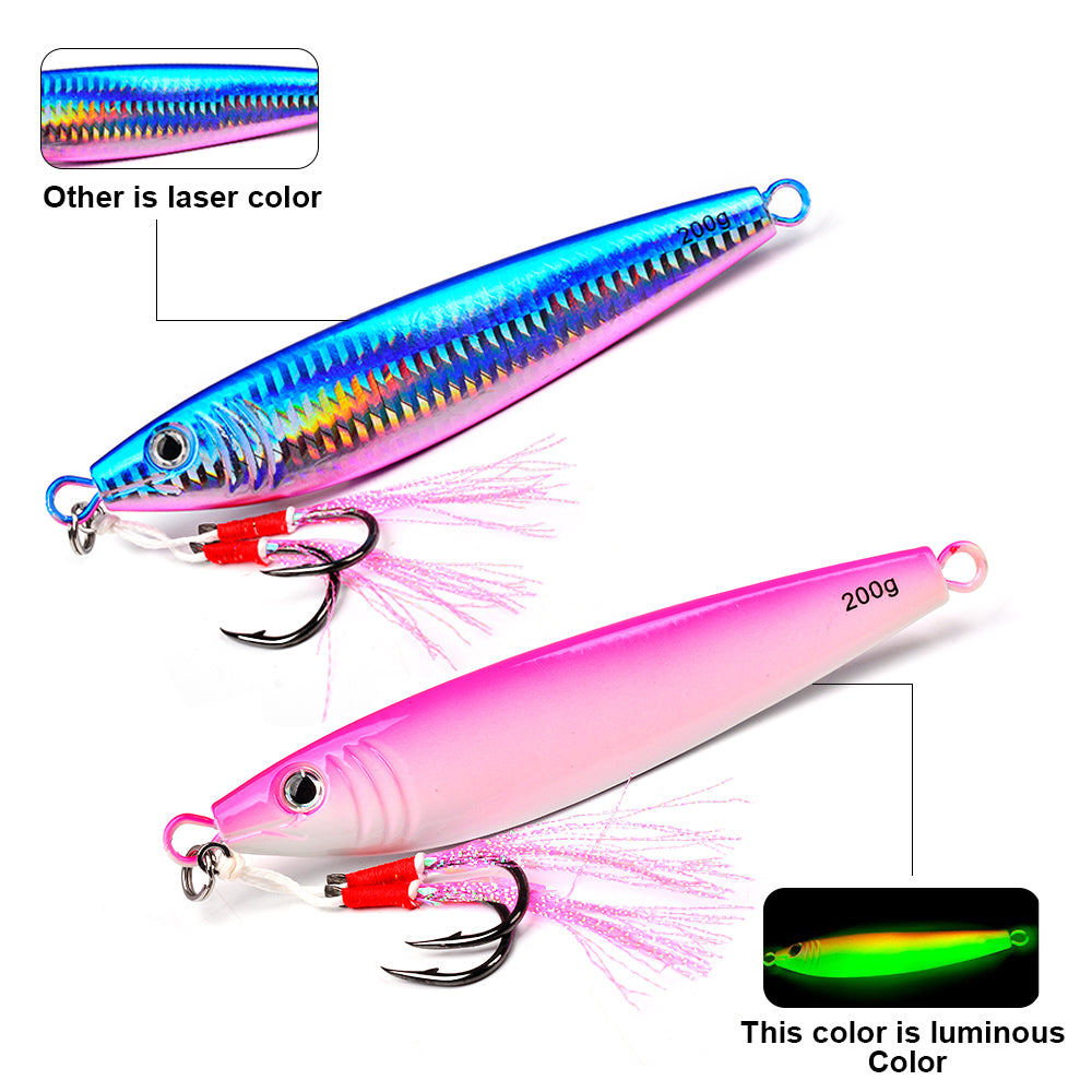 KATYUSHA Saltwater Vertical Jigging Bait, Realistic Holographic Fish Design Metal Jig Lure, 20g-200g, with Assist Hook