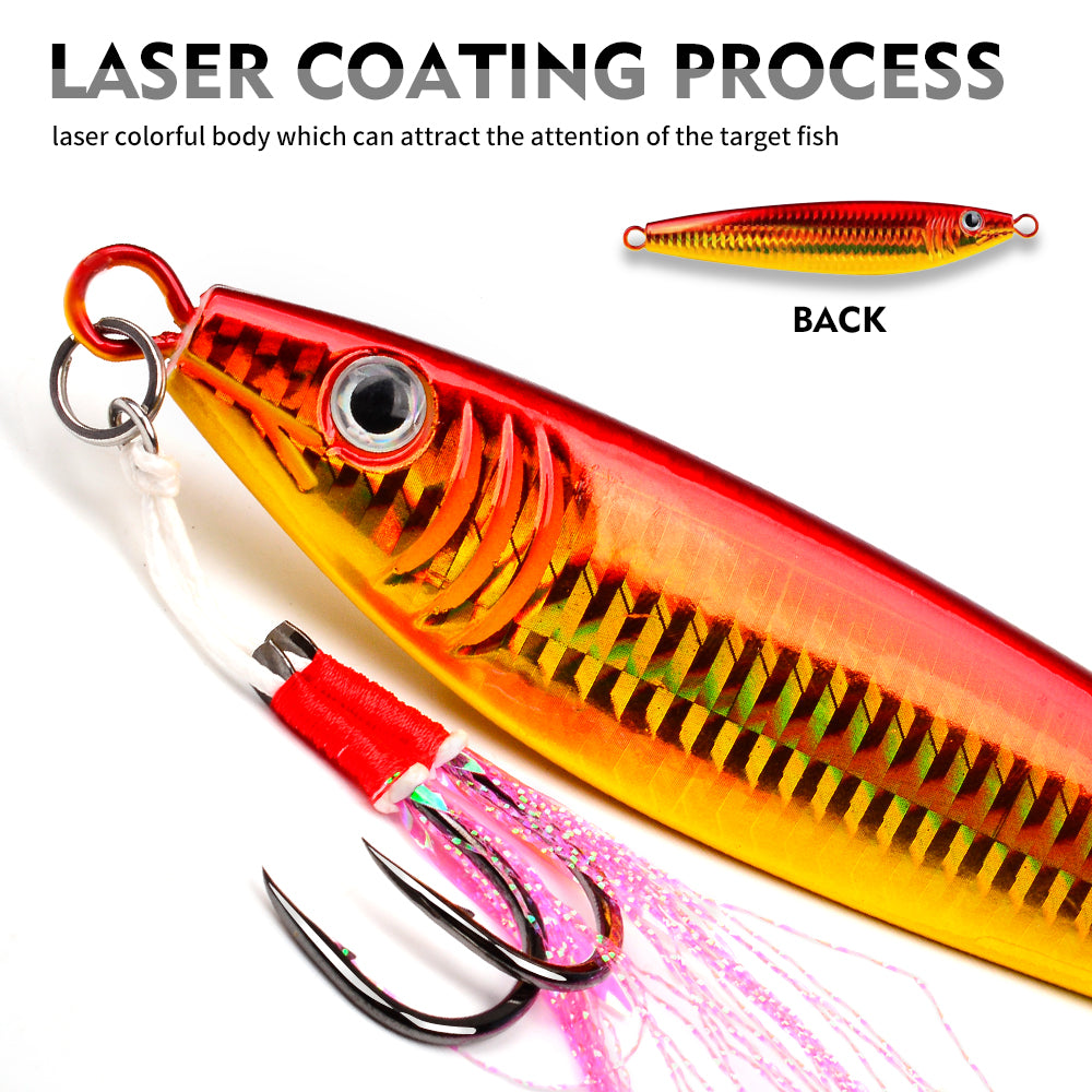 KATYUSHA Saltwater Vertical Jigging Bait, Realistic Holographic Fish Design Metal Jig Lure, 20g-200g, with Assist Hook