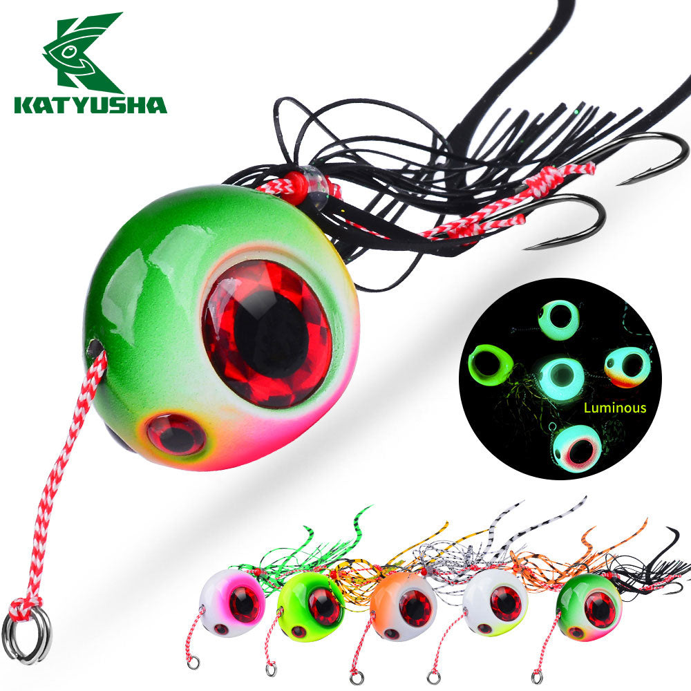 KATUYSHA Lead Slider Jig Lure with 3D Big Eye &amp; Octopus Skirt Saltwater Fishing Bait 40g-180g