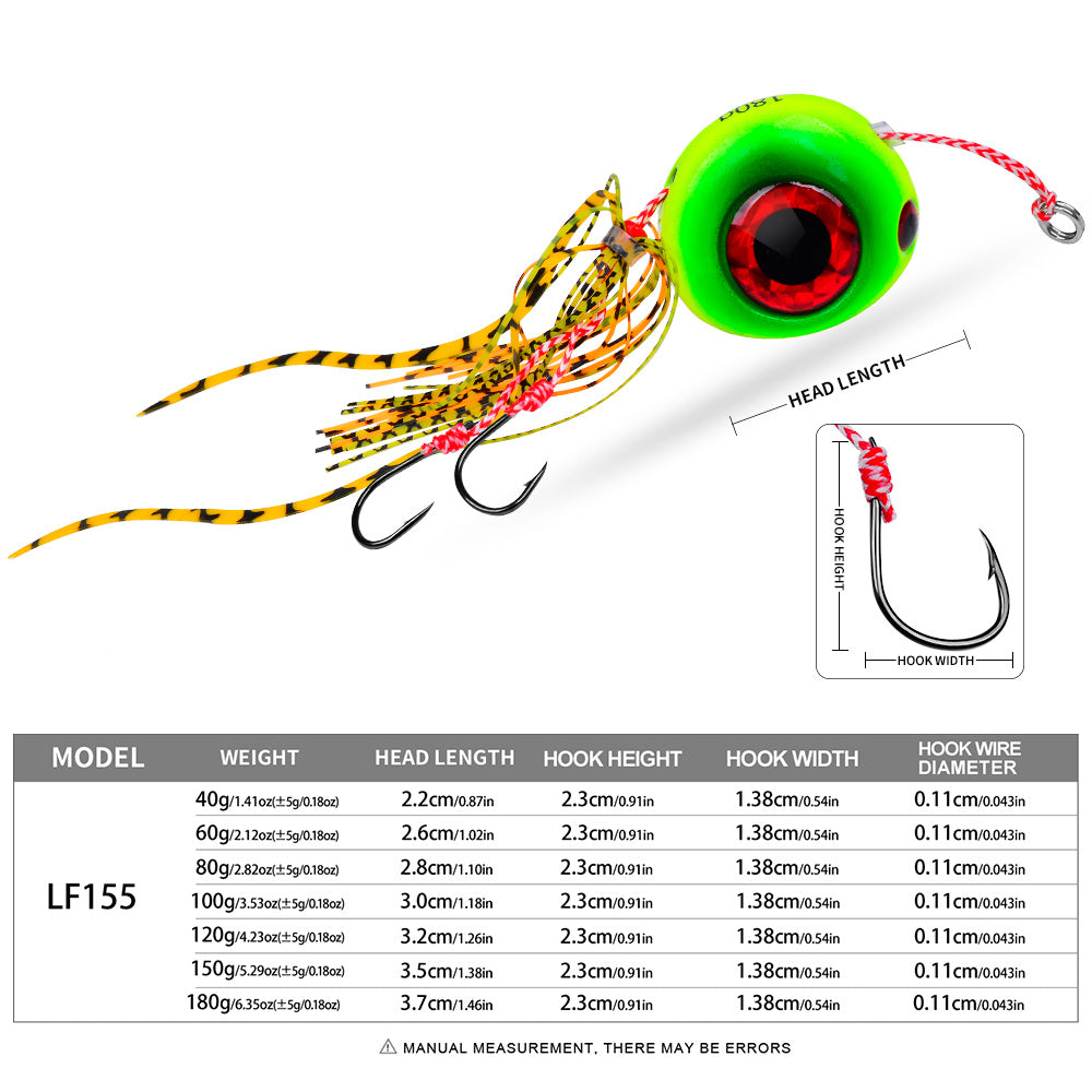 KATUYSHA Lead Slider Jig Lure with 3D Big Eye &amp; Octopus Skirt Saltwater Fishing Bait 40g-180g