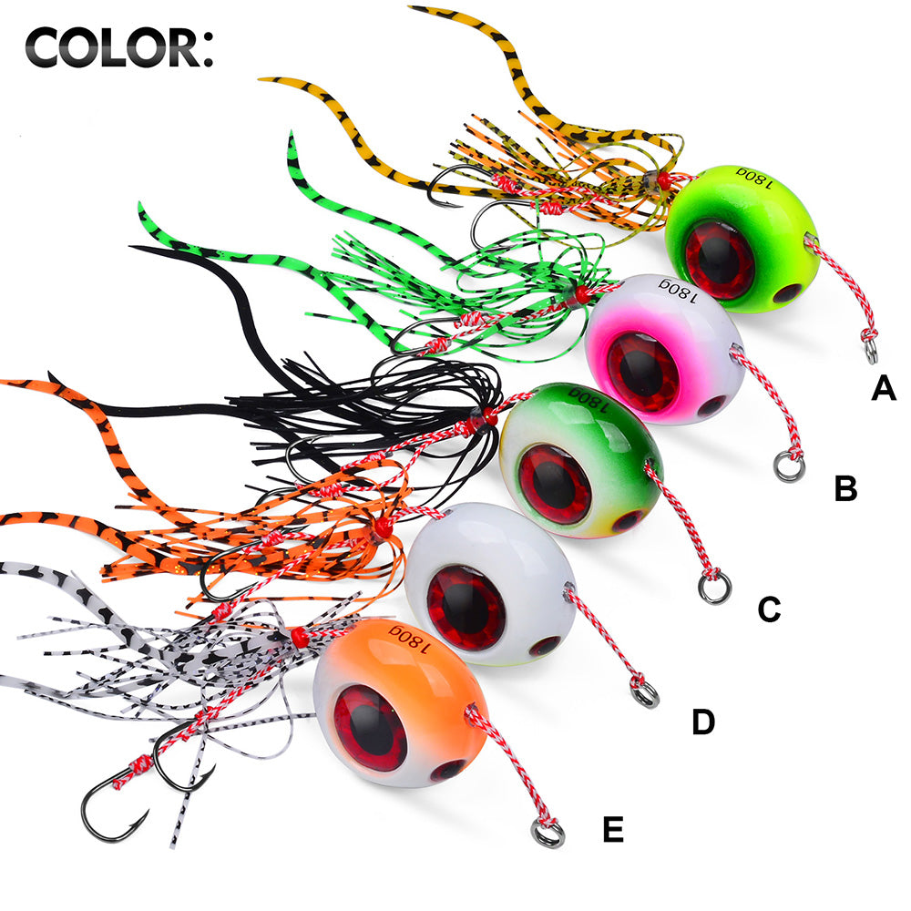 KATUYSHA Lead Slider Jig Lure with 3D Big Eye &amp; Octopus Skirt Saltwater Fishing Bait 40g-180g
