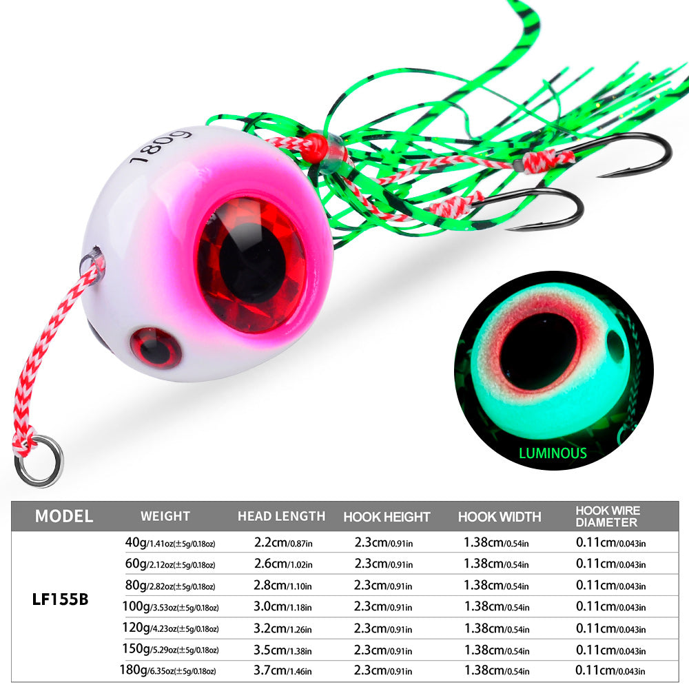 KATUYSHA Lead Slider Jig Lure with 3D Big Eye &amp; Octopus Skirt Saltwater Fishing Bait 40g-180g