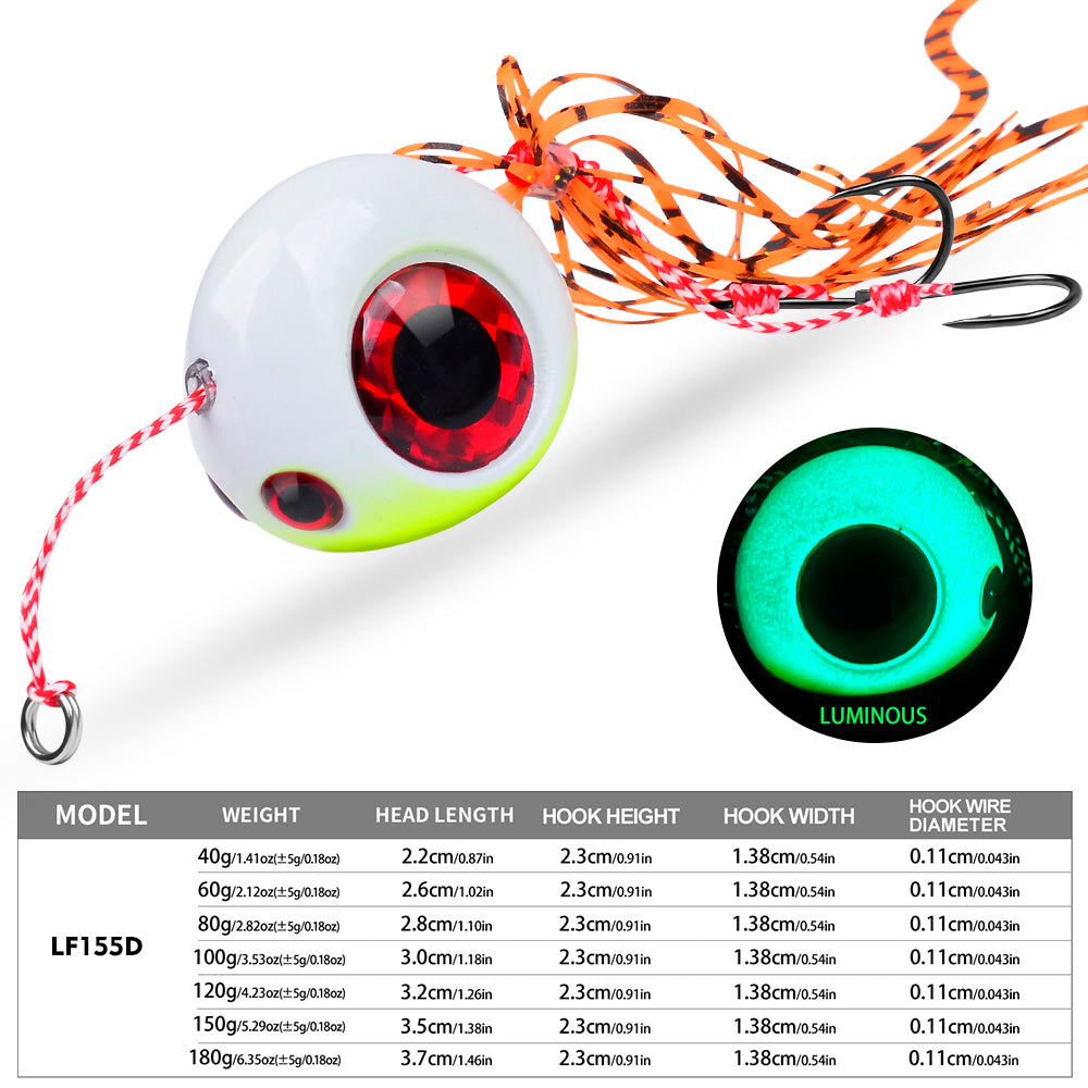 KATUYSHA Lead Slider Jig Lure with 3D Big Eye &amp; Octopus Skirt Saltwater Fishing Bait 40g-180g